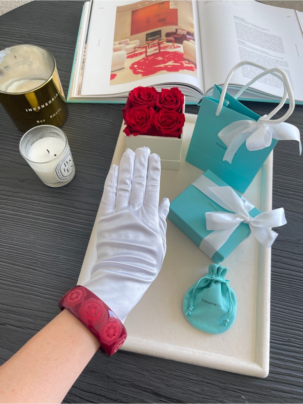 TIFFANY & CO. PALOMA PICASSO ZELLIGE RED RESIN BANGLE BRACELET ITALY